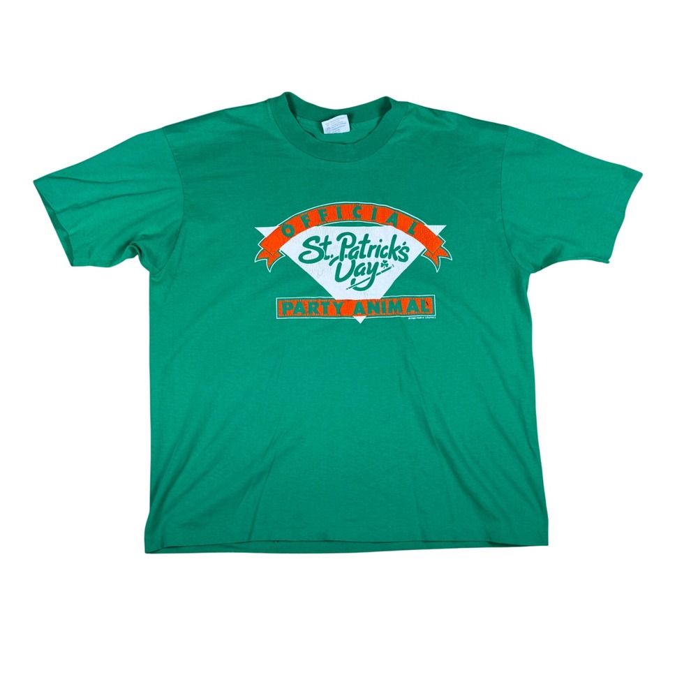 Vintage 1988 Hanes St Patricks Day Party Animal T Shirt Mens XL Green USA Made